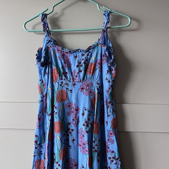 ASTR The Label Dress Womens Medium Blue Floral Ruffle Button Front Lined Midi - Picture 7 of 16